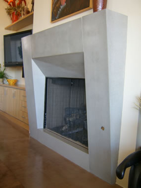 Concrete fireplace with angular style, side view