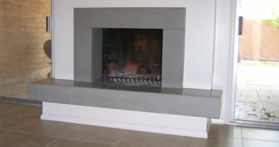 Fireplace with concrete ledge